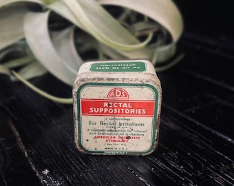 Vintage Medical Tin ADS Rectal Suppositories Tin