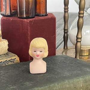 Vintage Porcelain Doll Head / Half Doll Pin / DIY Pincushion Half Doll