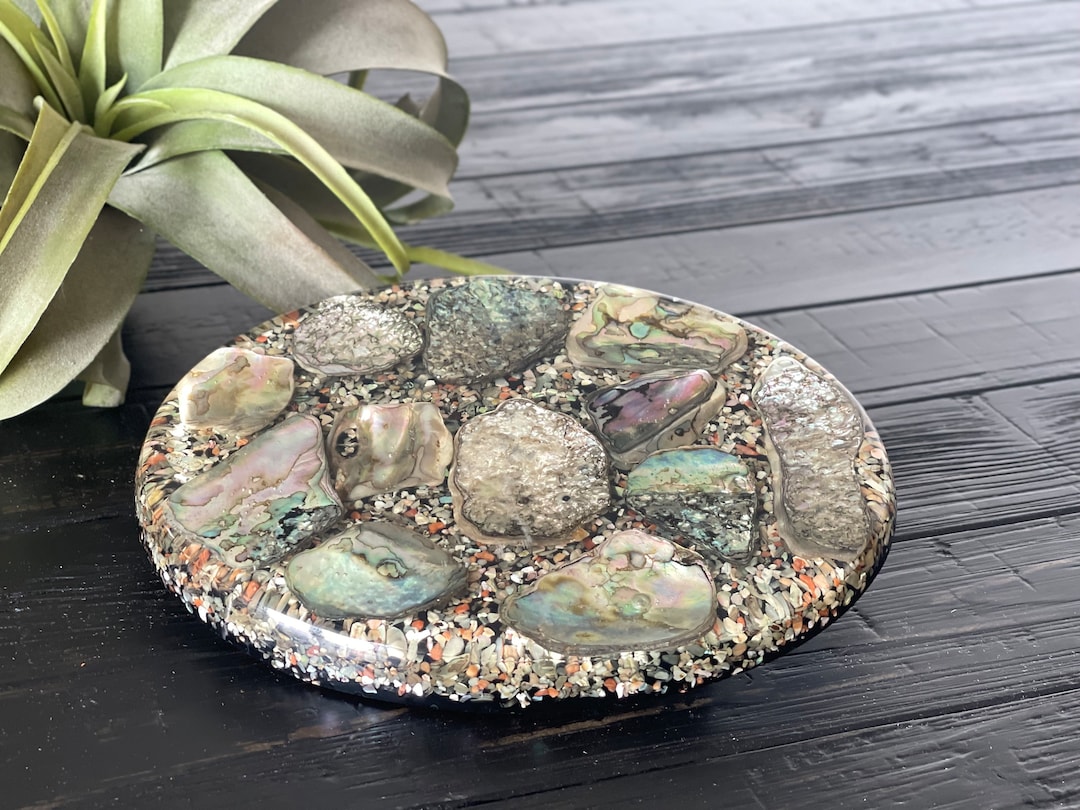 MCM Lucite Abalone Shell Oval Trivet by Design Gifts Intern'l Inc. Etsy