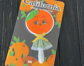 Vintage California Oranges Hand Mirror Souvenir Made in Hong Kong