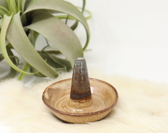 Handmade Pottery Brown Stoneware Ring Holder