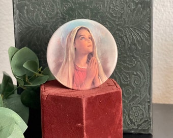 Vintage Blessed Virgin Mary Round Magnet for Home or Car c.1990