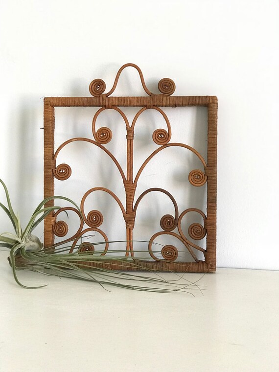 Vintage Rattan Square Woven Wall Decor Large Flat Basket Etsy