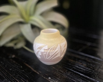 Mesa Verde Navajo Pottery Mini Vase "Mountains & Lightning" Signed Kanuho Navajo Handmade Pottery Vase