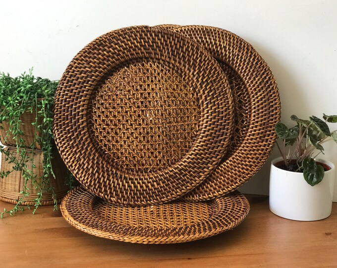 Charge It Woven Rattan Plate Chargers Set of 4 Bamboo Etsy
