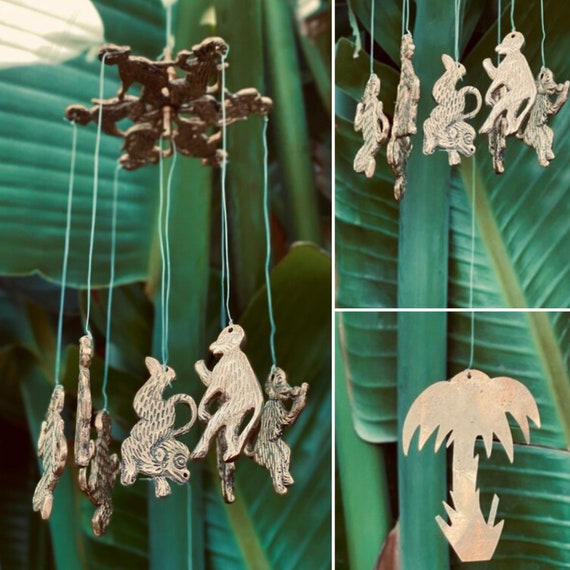 Vintage Brass Lucky Monkeys Wind Chime Hanging Brass Figurines Etsy