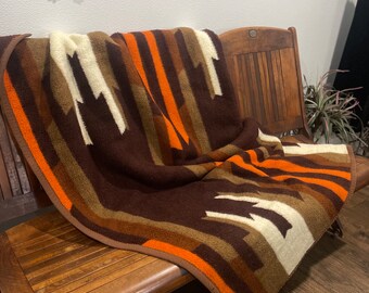 Vintage Southwestern Brown and Burnt Orange Blanket 57 x 75 by Biederlack Germany