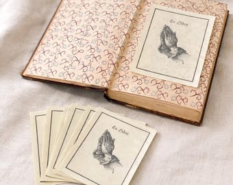 Vintage Ex Libris Bookplates Praying Hands Set of 15 1980s Vellum Library Labels Antioch Gibson USA Book Lover Gift