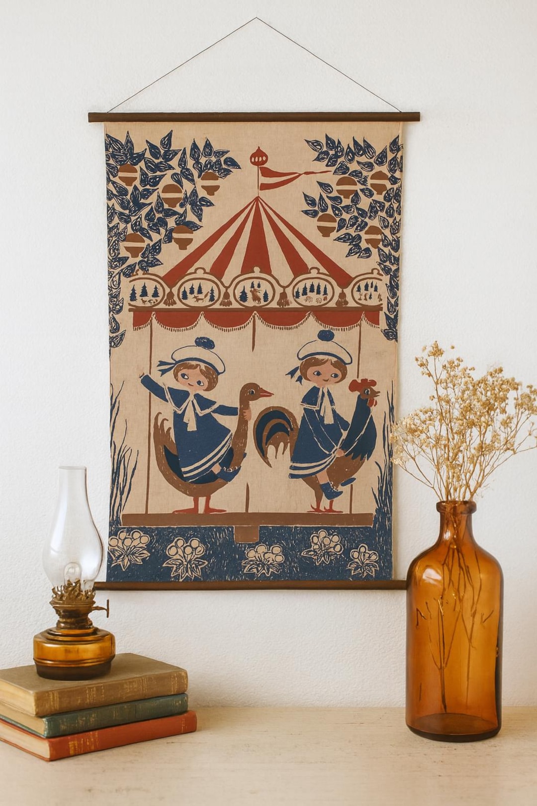 Vintage Scandinavian Folk Art Wall Hanging | 1960s Mid Century Textile ...