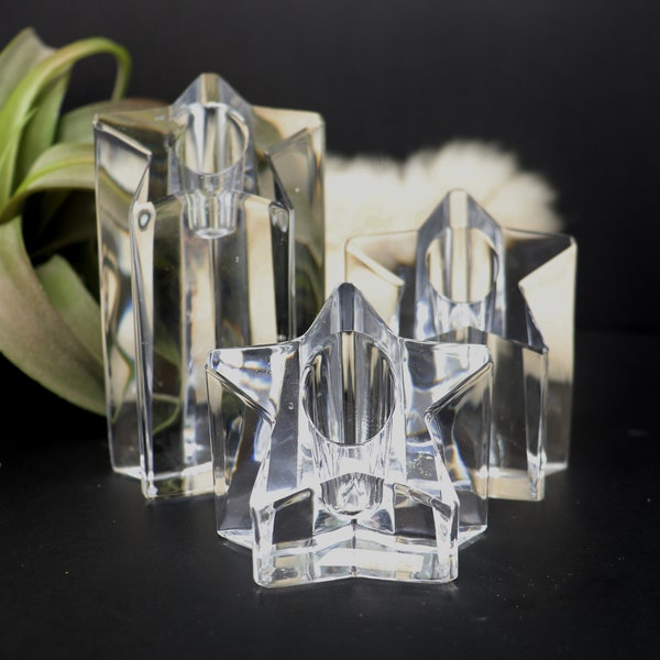 Toscany Crystal Star Candlestick Holders Set of 3 Celestial Decor