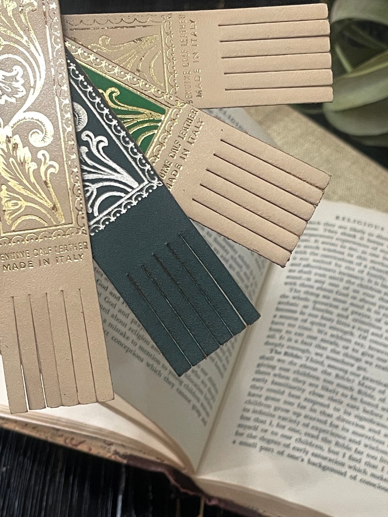 Italian Fringed Leather Bookmark Set of 4 image 4