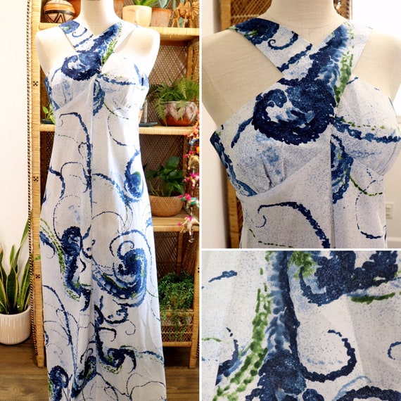 Vintage Hawaiian Tropical Bleu Dress | 1960s BJ'S