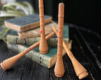 Antique Wood Turned Bobbin Spindles Set of 4