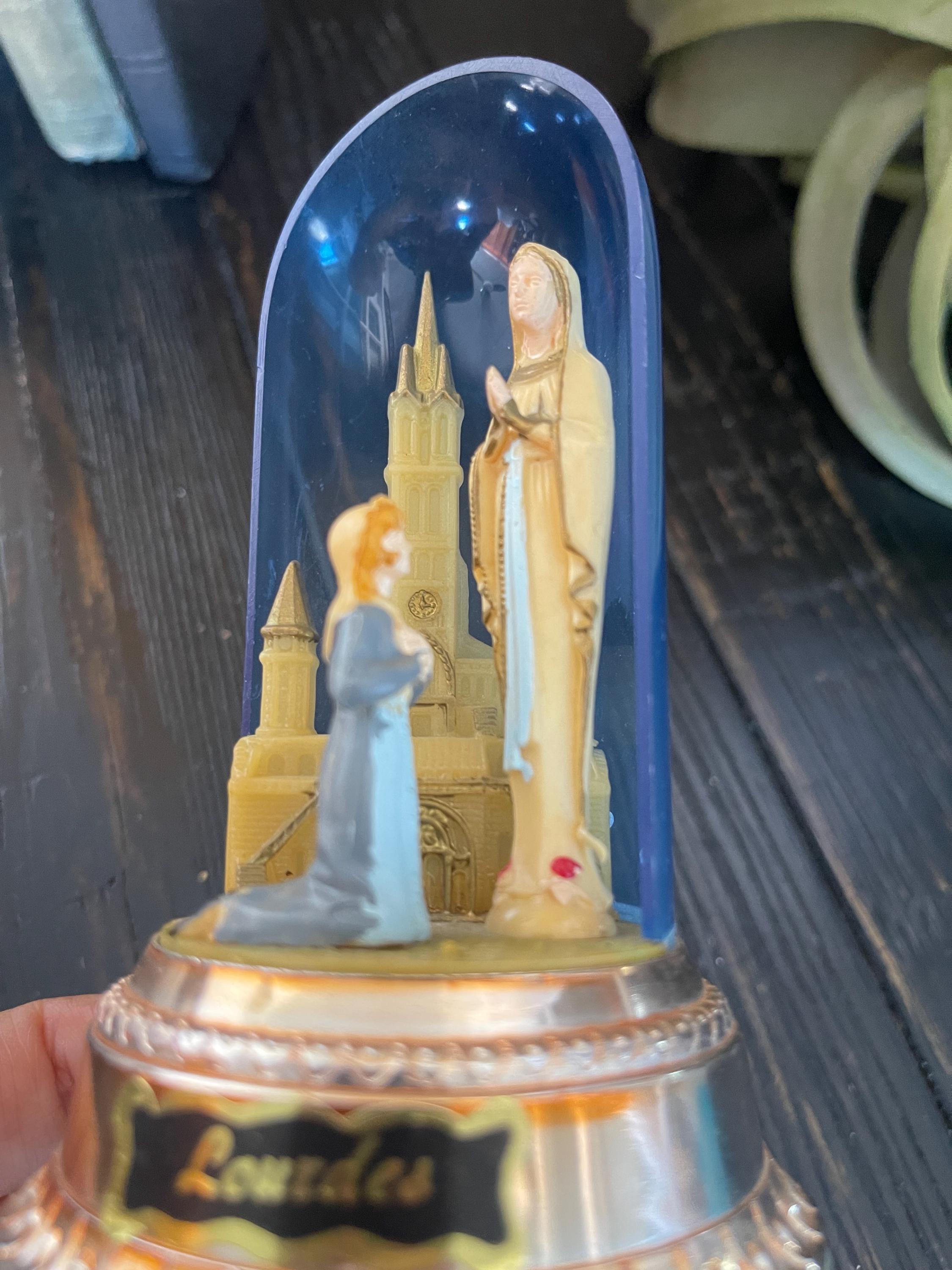 Vintage Lourdes Music Box Dome Figurine Italy Saint Bernadette Our Lady ...