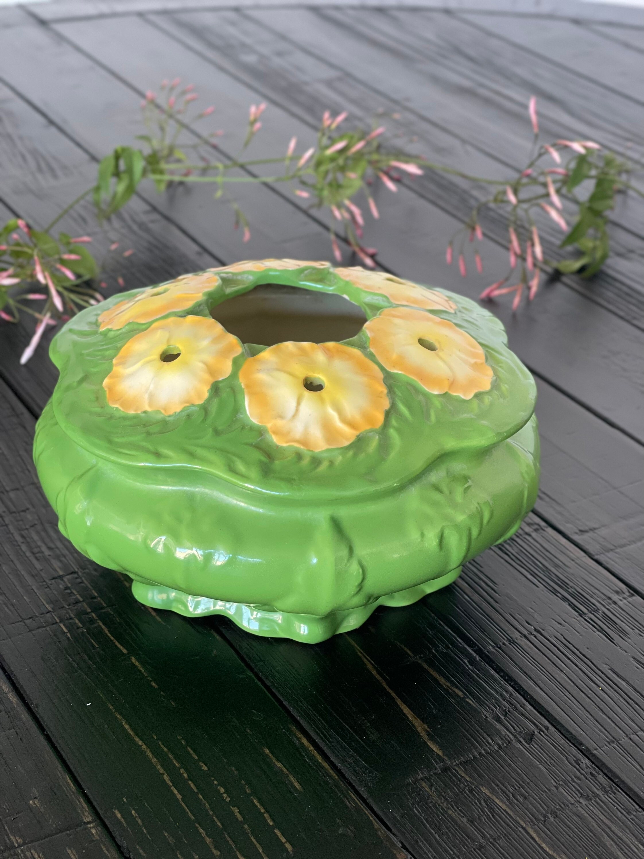 Ceramic Flower Frog Bowl and Candle Holder –
