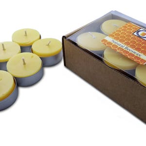 24 Pack Pure Beeswax Tealight Candles, Tea Light Candles Bulk Pack. All-Natural Hand Poured Eco-Friendly Tealights Natural Honey Scented image 2