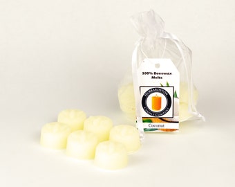 6 Piece Coconut Scented Beeswax Melts Hand Poured by Hubbardston Candle Company