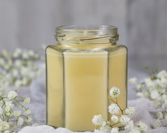 Vela ecológica en frasco de 12 oz, blanca, sin aroma, 100 % cera de abejas, perfumada