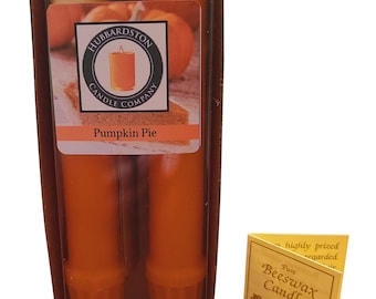 6 inch Pumpkin Pie Scented 100% Beeswax Dripless Taper Candle 2 Pack.  All-Natural Hand Poured Eco-Friendly Tapers