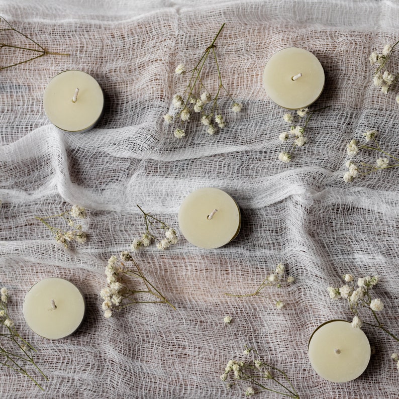 6 Pack White Unscented Beeswax Tealight, Tea Light Candles Pack. All-Natural Hand Poured Eco-Friendly Tealights image 5