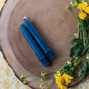 6 inch Sapphire Blue Scented 100% Dripless Beeswax Taper Candle 2 Pack.  All-Natural Hand Poured Eco-Friendly Tapers
