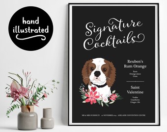Signature Cocktail Sign with Pet, Custom Pet Signature Drinks, Wedding Sign for Bar, Chalkboard Style. Sign with Dog, Cat