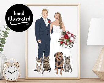 Wedding Portrait, 1st Anniversary Custom Portrait, Personalised Wedding Illustration, Gift for Wife, Gift for Husband
