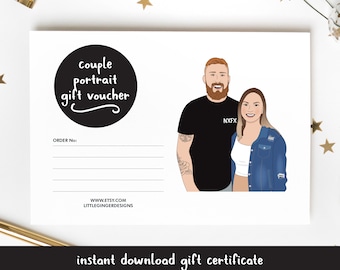 Custom Couple Portrait Illustration - Gift Voucher Personalised Family Portrait Illustration, Illustrated Family Portrait for Mum Dad