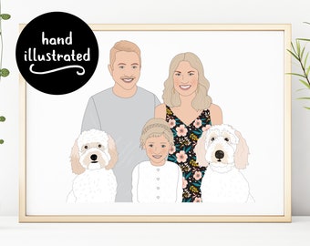 Custom Family Portrait Illustration - Personalised Family Portrait Illustration, Illustrated Family Portrait for Mum Dad Brother Sister