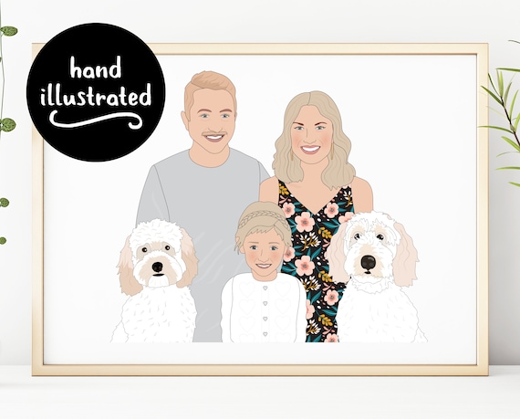 Custom Family Portrait Illustration - Personalised Family Portrait Illustration, Illustrated Family Portrait for Mum Dad Brother Sister