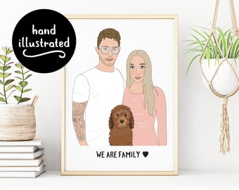 Couple Portrait, Gift for Boyfriend, Gift for Girlfriend, Gift for Her, Gift for Him, Hand Illustrated