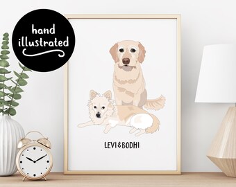 Pet Portrait Custom Dog Portrait Hand Drawn Illustration of Cat Gift for Pet or Animal Lover