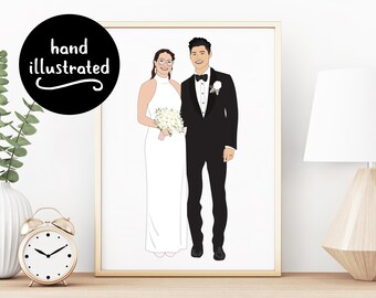 Wedding Portrait, 1st Anniversary Custom Portrait, Personalised Wedding Illustration, Gift for Wife, Gift for Husband