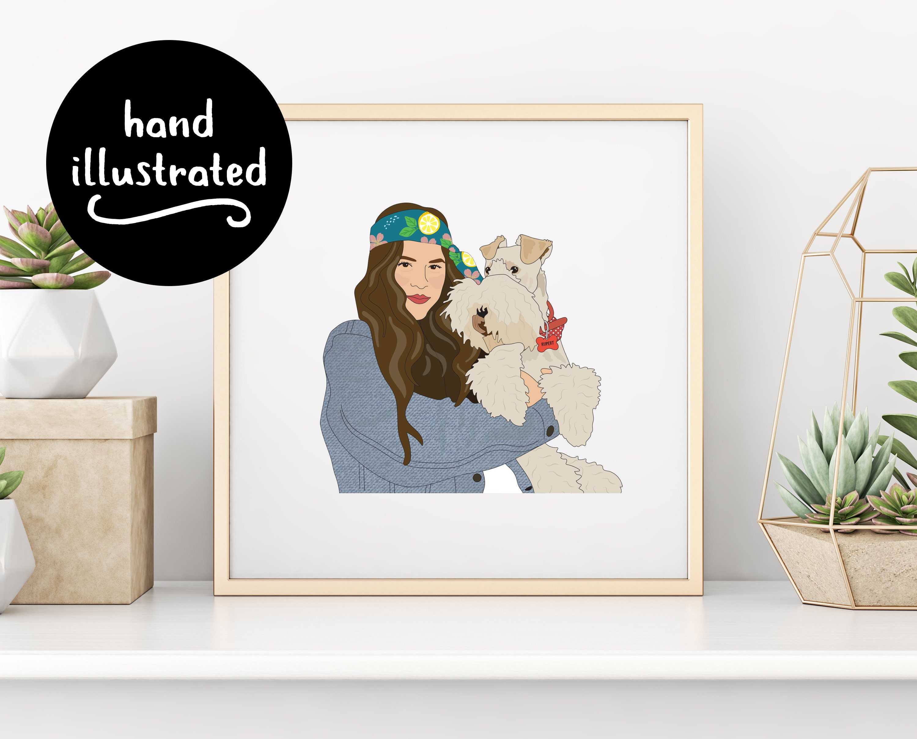 Pet Portrait, Owner and Dog Illustration, Dog Portrait Cartoon Style …