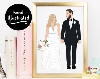 Wedding Guestbook Portrait, Custom Wedding Portrait Illustration, 1st Anniversary Gift for Wife, Custom Wedding Portrait