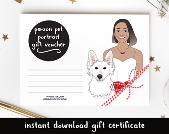 Pet Portrait, Owner and Dog Illustration, Dog Portrait Cartoon Style Drawing Gift Voucher