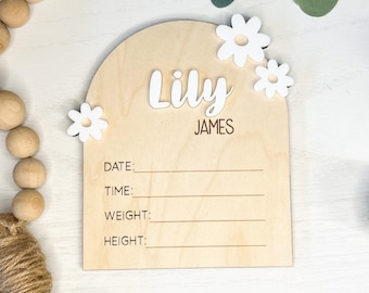 Baby Name Sign, Birth Stats Sign, Baby Name Announcement, Hospital Name Sign, Daisy Baby Name Sign, Baby Shower Gift for Newborn, Keepsake