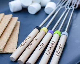 Personalized Marshmallow Sticks, Engraved Telescoping Extendable Pokers, Customized Roasters