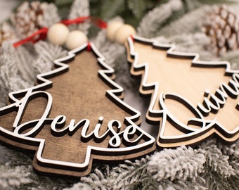 Tree Shaped Christmas Tree Ornament, Personalized Ornament with Name, Christmas Ornament, Stocking Tag, Christmas Gift, Laser Cut Ornament