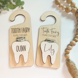 Tooth Fairy Door Hanging, Custom Name Tooth Fairy Pick Up, Personalized kids tooth fairy sign, Money Holder, Boho, Kids Room Decor, Tooth image 5