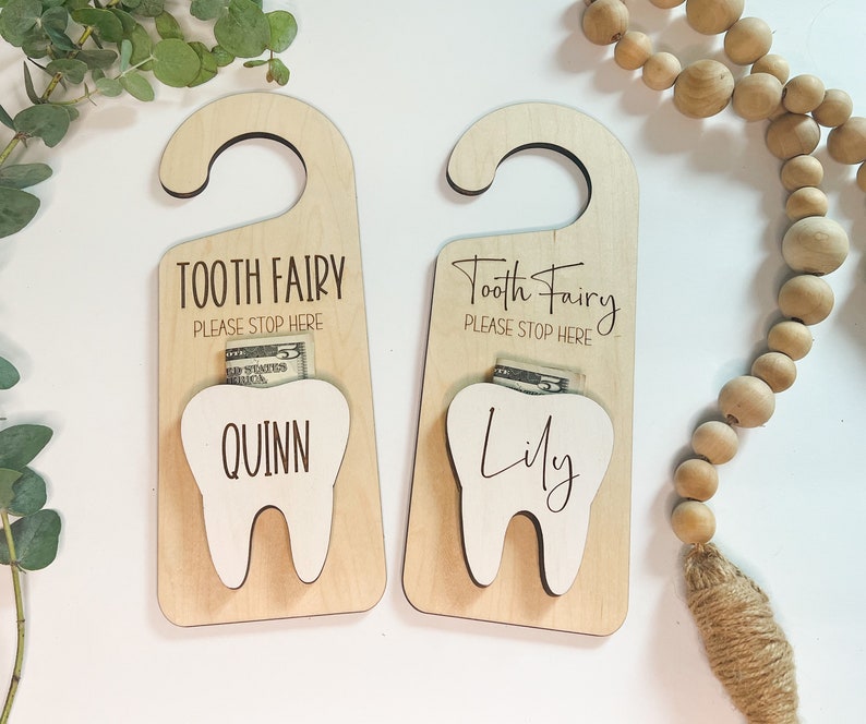 Tooth Fairy Door Hanging, Custom Name Tooth Fairy Pick Up, Personalized kids tooth fairy sign, Money Holder, Boho, Kids Room Decor, Tooth image 5