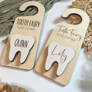 Tooth Fairy Door Hanging, Custom Name Tooth Fairy Pick Up, Personalized kids tooth fairy sign, Money Holder, Boho, Kids Room Decor, Tooth image 9