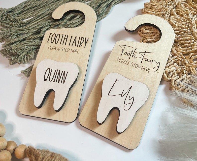 Tooth Fairy Door Hanging, Custom Name Tooth Fairy Pick Up, Personalized kids tooth fairy sign, Money Holder, Boho, Kids Room Decor, Tooth image 9