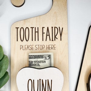 Tooth Fairy Door Hanging, Custom Name Tooth Fairy Pick Up, Personalized kids tooth fairy sign, Money Holder, Boho, Kids Room Decor, Tooth All Caps Font