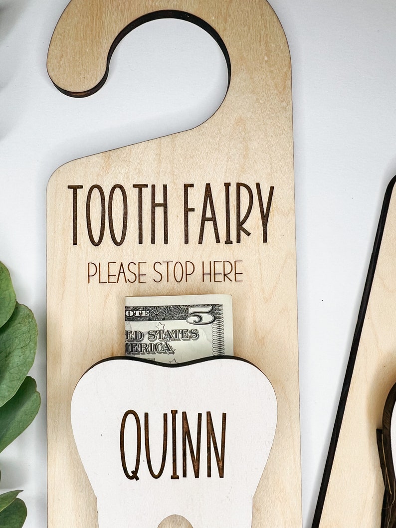 Tooth Fairy Door Hanging, Custom Name Tooth Fairy Pick Up, Personalized kids tooth fairy sign, Money Holder, Boho, Kids Room Decor, Tooth All Caps Font