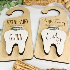 Tooth Fairy Door Hanging, Custom Name Tooth Fairy Pick Up, Personalized kids tooth fairy sign, Money Holder, Boho, Kids Room Decor, Tooth image 6