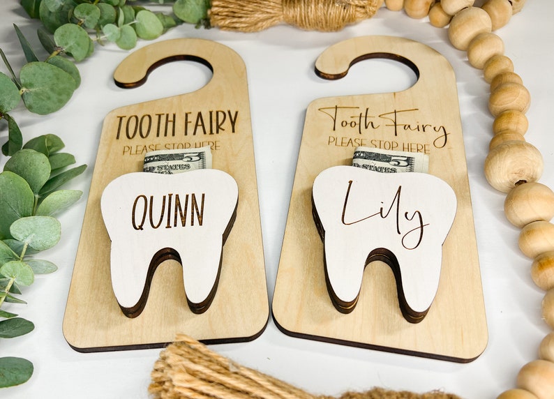 Tooth Fairy Door Hanging, Custom Name Tooth Fairy Pick Up, Personalized kids tooth fairy sign, Money Holder, Boho, Kids Room Decor, Tooth image 6