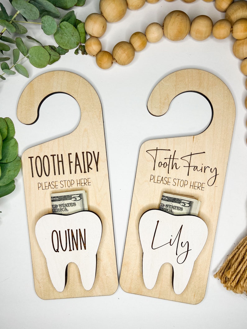 Tooth Fairy Door Hanging, Custom Name Tooth Fairy Pick Up, Personalized kids tooth fairy sign, Money Holder, Boho, Kids Room Decor, Tooth image 8