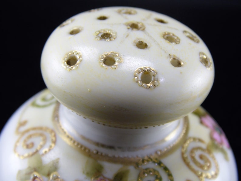 Rare Antique Japanese Nippon Hand Painted Moriage Gold Trim Floral Scroll Fine Bone China Ceramic Salt /& Pepper Shaker Set Made in Japan
