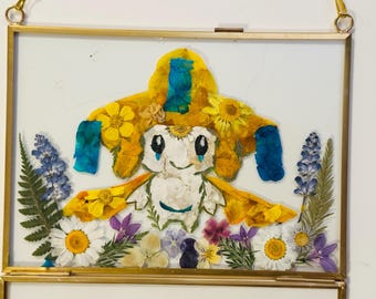 Handgemaakte kunst met geperste bloemen | Ingelijst botanisch kunstwerk (5x7 inch)